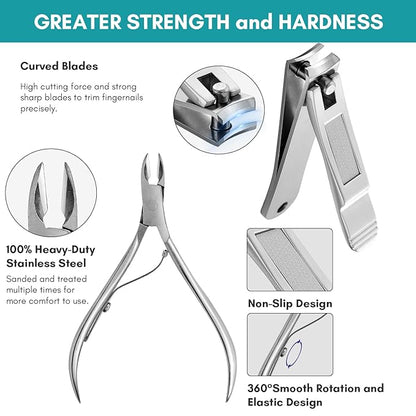 FAMILIFE Nail Kit, Professional Manicure Set Manicure Kit, 11 in 1 Stainless Steel Nail Clippers Set Pedicure Tools, Men Grooming Tool with Portable Blue Leather Travel Case Luxury Gifts for Him