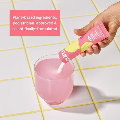 Cure Hydration - Kids Electrolyte Drink Mix | Plant-Based Pediatrician Formulated Rehydration | No Added Sugar, FSA-HSA, Non-GMO, Gluten-Free, No Artificial Flavors | 14 Packets - Pink Lemonade