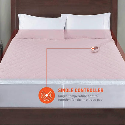 Degrees Of Comfort Heated Mattress Pad Twin Size | Zone Heating Electric Bed Warmer W/Auto Shut Off | Fit Up to 15 Inch | 12.5ft Long Cord - 39x75 Inch, White