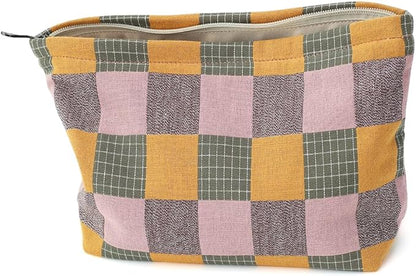 Plaid Cloth Makeup Bag - Large Capacity Travel Cosmetic Pouch & Toiletry Organizer with Zipper, Stylish Make Up Organizer for Daily Use,Gift for Women
