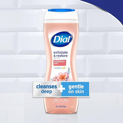 Dial Body Wash, Exfoliate & Restore Himalayan Salt, 16 Fl Oz (Pack of 4), Hydraclean Complex & Vitamin E, Gentle, Leaves Skin Feeling Nourished, Dermatologist-Tested, No Parabens & Sulfates