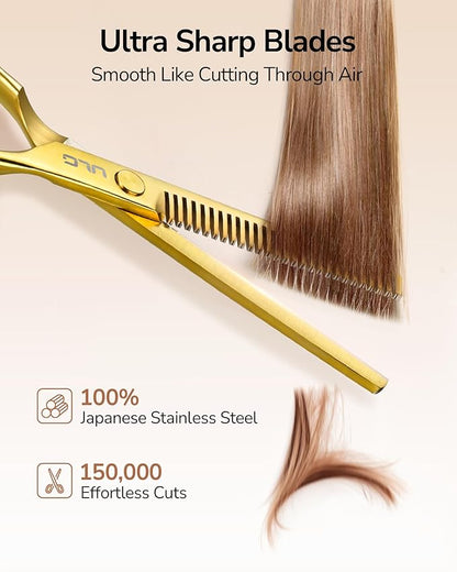 ULG Professional Texturizing & Thinning Shears - 6.5’’ Hair Cutting Scissors, Ultra Sharp Japanese Stainless Steel, Ambidextrous Ergonomic Handle for Barbers, Stylists, Salon & Home Use, Gold