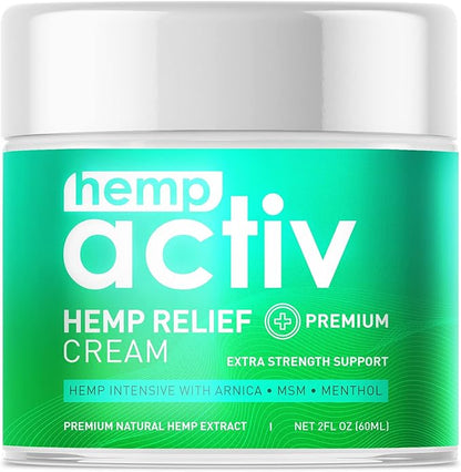 Hemp Cream with Menthol, MSM & Arnica – Lightweight, Fast-Absorbing Moisturizing Cream – Refreshing, Non-Greasy Formula for Nourished Skin – 2 Fl Oz