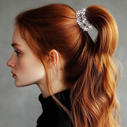 Fashey Rhinestone Hair Ties Silver Elastic Ponytail Holders 3 Pcs Crystal Hair Scrunchies Hair Accessories for Women