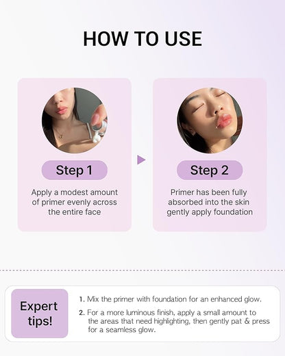 VDL Lumilayer Primer (Glowy Finish, 1.01fl oz) - Illuminating Pearl Makeup Base for Glowing Skin. Korean Makeup. Hydrating Radiance