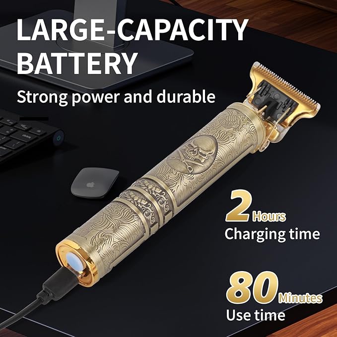 Professional Hair Clipper for Men - Rechargeable Cordless T-Blade Trimmer with 4 Guides, USB-C Fast Charge, Metal Body for Beard, Hair & Body Grooming