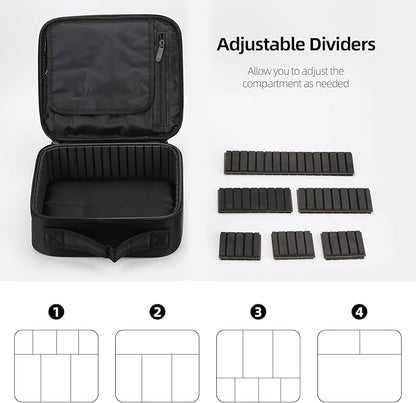 Tbestmax 2 Pack Travel Makeup Bag Cosmetic Train Case Organizer Portable Artist Storage Bag with Adjustable Dividers for Cosmetics Makeup Brushes Toiletry Jewelry Black