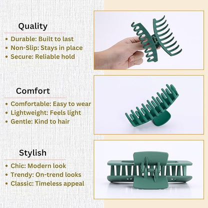 Green Hair Clips for Women - 8 Pack 4.3 Inch Large Matte Banana Claw Clips for Women Thin Thick Curly Hair, Big Strong Hold jaw