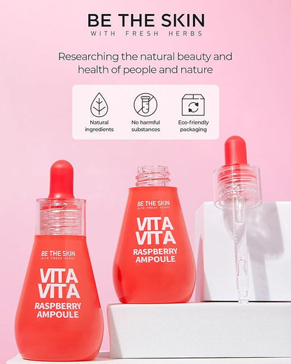 BE THE SKIN Vitavita Raspberry Ampoule - Radiance Boosting Face Serum for Even Skin Tone and Enhanced Elasticity with Niacinamide, Vitamin C, 11 Peptides, 1.01 fl.oz.