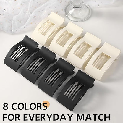 8 Pack French Flat Hair Clips for Women – Large Matte No-Slip Claw Barrettes for Thick & Thin Hair, Strong Hold Styling Accessories (Black and White)