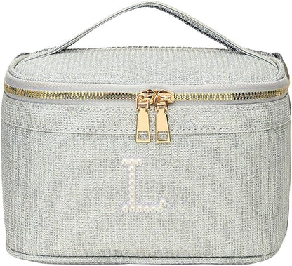 EURYNOME Makeup Bag with Custom Letter L, Water-Resistant Travel Organizer Pouch, (8.3x5.1x5.1 Inch) Cosmetic Case for Women