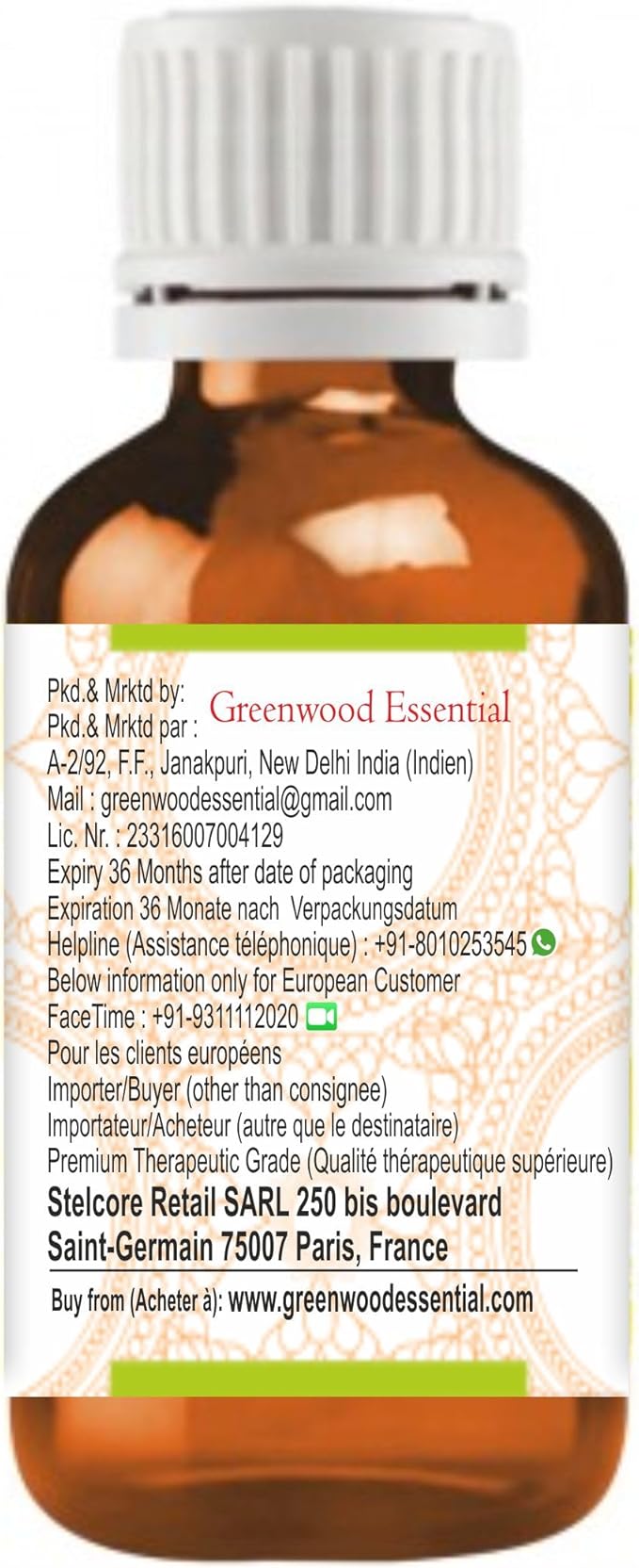 Greenwood Essential Bergamot Essential Oil (Citrus bergamia) Pure | Non-Sticky | Non-Greasy | Lightweight | Men & Women | All Skin Types | Steam Distilled 15ml (0.50 oz)