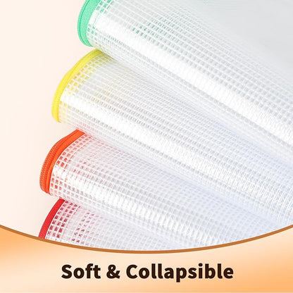 Umriox Mesh Zipper Pouch Bags, A3+A4+A5, (6 colors, 18 Packs), Clear Zipper Pouches, Waterproof Zipper Pouches for Office Supplies Cosmetics Travel Storage