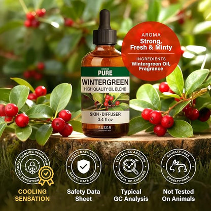 KUKKA Wintergreen Essential Oils - 3.40 Fl Oz - for Hair, Skin, Diffuser, Aromatherapy & DIY Soap Making Scent