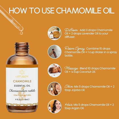 Chamomile Essential Oil, Pure Natural Chamomile Oil for Skin Body Hair Diffuser - 4 Oz