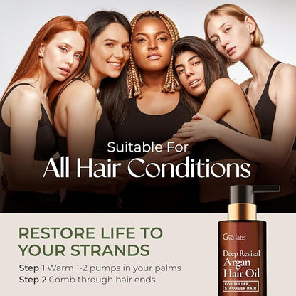 Gya Labs Deep Revival Argan Oil - 3.4 Fl Oz - for Frizzy, Damaged & Color-Treated Hair - Strengthening, Shine & Protection