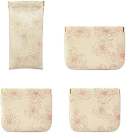 4Pcs Small Purse Cosmetic Bags,Mini Leather Makeup Bag for Women,Waterproof Portable Makeup Pouch No Zipper Squeeze Closure Coin Purse Lipstick Bag Accessories,Travel Kit Storage Pouch (Floral)