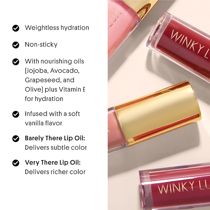 Winky Lux Crave Barely There Sheer Tinted Lip Oil - Hydrating Lip Gloss Tint, Cranberry Red Glossy Lip Balm, Juicy Non Sticky Long Lasting Formula, Infused with Jojoba Oil & Soft Vanilla Scent