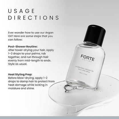 Alex Costa Hydrating Argan Oil Daily Hair Serum by Forte Series Sulfate Free Argan Hair Oil for Men Hair Serum for Dry Damaged Hair, for Styling Hair (75 ml / 2.5 oz)
