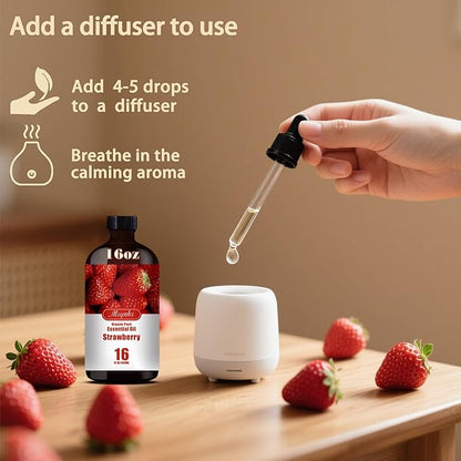 Strawberry Fragrance Oil-Strawberry Essential Oil 16.33oz (490ml)-100% Pure Natural Scent for Diffusers, Candles, Soap Making & Aromatherapy-Relaxing Home & Gift Essential Oil for Bath, Massage