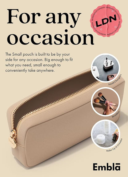 Makeup Bag Travel Cosmetics Pouch and Toiletry Bag, Nylon Zipper Pouch Purse, Cute Make Up Organizer Storage Tote for Women Girls, Waterproof Travel Skincare Case, Small Makeup Bags, Sand