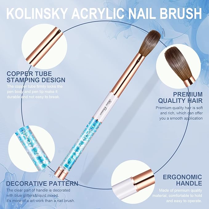 Acrylic Nail Brush Size 8, 100% Real Kolinsky Art Nail Brush for Acrylic Powder Application, Handmade Women Manicure Nail Extension Tool for Professional DIY Home Salon and Beginners
