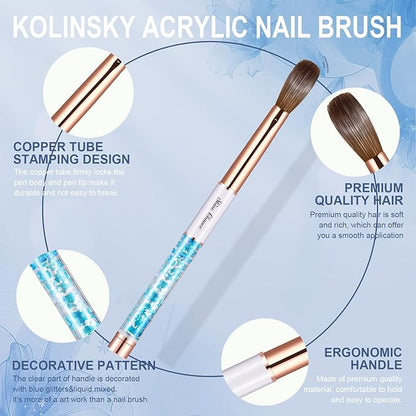 Acrylic Nail Brush Size 8, 100% Real Kolinsky Art Nail Brush for Acrylic Powder Application, Handmade Women Manicure Nail Extension Tool for Professional DIY Home Salon and Beginners