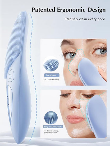 COSLUS Facial Cleansing Brush Silicone Face Scrubber: IPX7 Waterproof Rechargeable Face Wash Brush, 4 Cleansing Modes , Electric Face Brush for Cleaning, Exfoliating, Massaging