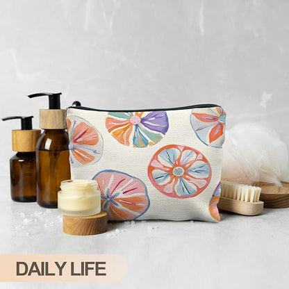 Summer Fruit Slice Aesthetic Makeup Bag, Fruit Lover Gifts Cosmetic Bags for Women, Trendy Preppy Orange Citrus Zipper Makeup Pouch
