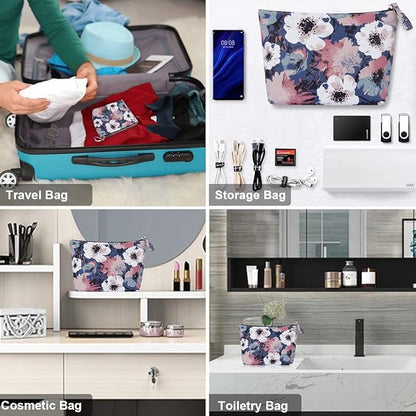 Flower Makeup Bag for Travel Cosmetic Storage Pouch Waterproof Polyester Metal Zipper, Retro Camellia
