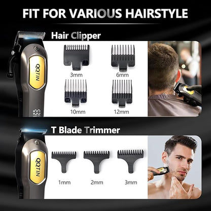 Hair Clippers for Men, Cordless & Corded Professional Clippers Set, 7500RPM Rechargeable Hair Cutting Kit with Precision Blades & Guide Combs, Ideal for Barbers & Home Use (Silver)