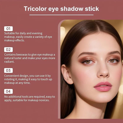 3 Color Eyeshadow Stick, Long Lasting & Waterproof Creamy Eye Shadow, with Vitamin E Makeup for Day & Night Look, caffeine orange, 1.13 Oz (Glittering rose)