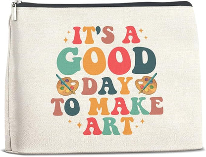 Makeup Bag Gifts for Artists Women, Art Lover Gift Thank You Gifts for Painter Teacher Girls Sister Friends It's A Good Day To Make Art Zipper Cosmetic Bag Travel Toiletry Pouch for Purse
