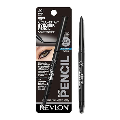 Revlon ColorStay Pencil Waterproof Eyeliner, Smudge-Proof, Eye Makeup with Built-In Sharpener, Stocking Stuffer for Women, 201 Black, 0.01 oz