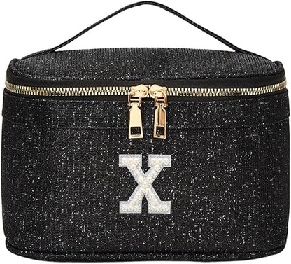 EURYNOME Makeup Bag with Custom Letter X, Water-Resistant Travel Organizer Pouch, (8.3x5.1x5.1 Inch) Cosmetic Case for Women