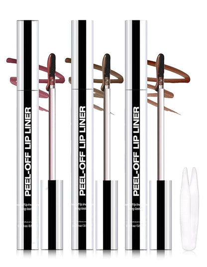 Erinde 3PCS Peel Off Lip Liner Stain, Long Lasting Tattoo Lip Liner with Tweezer, Matte Finish Peel Off Lip Stain, Waterproof Transfer Proof, Non-Stick Cup Nude Lip Lipliner Stain