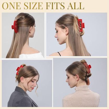Red Hair Clips for Women - 8 Pack 4.3 Inch Large Hair Claw Clips for Women Thin Thick Curly Hair, Big Matte Banana Clips,Strong Hold jaw clips