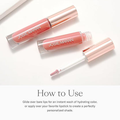 Josie Maran Color Stick & Lip Gloss Makeup Set - Argan Oil-Based Makeup Balm for Lips, Cheeks & Eyes + Hyaluronic Acid Infused Plumping Lip Gloss (2 Piece Set)