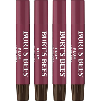 Burt's Bees Shimmer Lip Tint Set, Tinted Lip Balm Stick, Moisturizing for All Day Hydration with Natural Origin Glowy Pigmented Finish & Buildable Color, Plum (4-Pack)