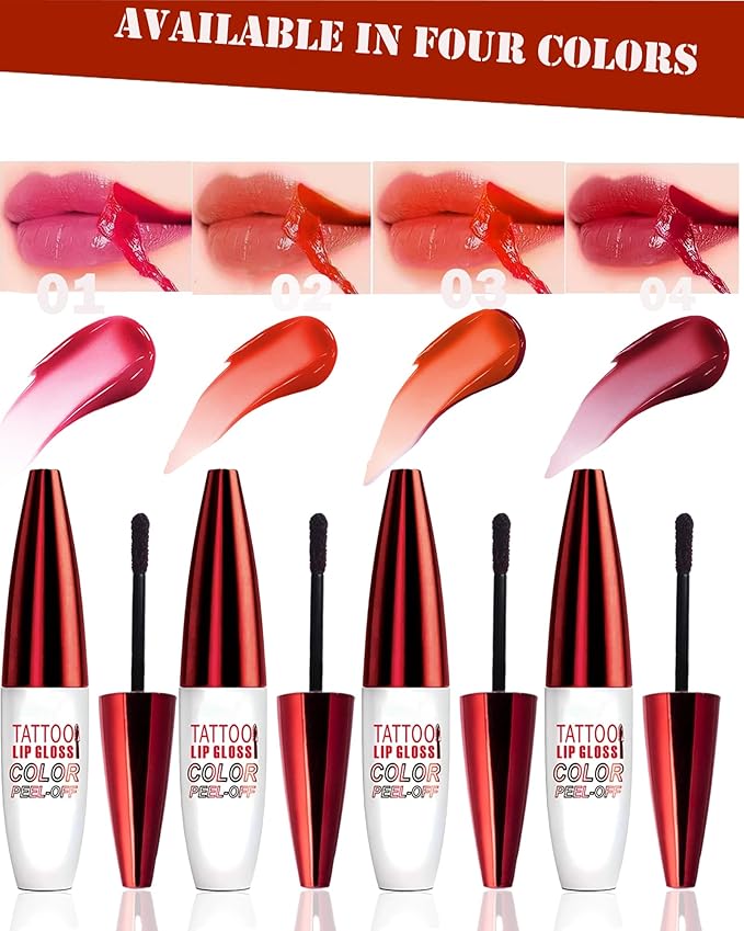 Peel Off Lip Stain Tattoo Lip Gloss,Nude Red Matte Lip Liner Stain Peel Off Waterproof Long Lasting,Highly Pigmented Transfer-Proof Lips Tint Non-Stick Tinted Liquid Lipstick Makeup for Women-02