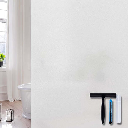 Volcanics Frosted Glass Window Privacy Film with Installation Tools, Removable Static Cling Bathroom Window Film, Heat Control UV Blocking, Peep-Proof, Ideal for Home Office 35.4 x 118 Inches