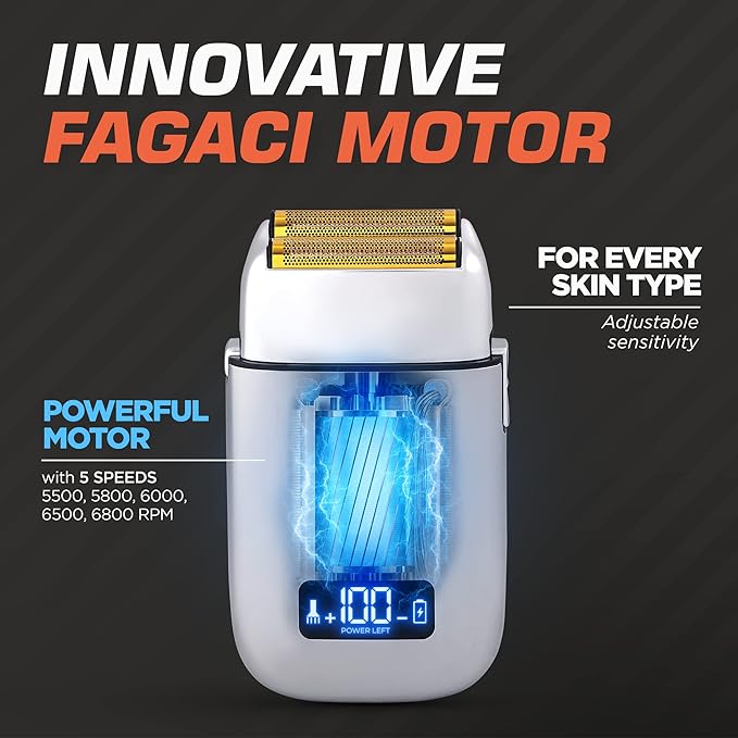 Fagaci Professional Hair Clippers for Barbers with Precise Cutting, 5 Speeds Double Foil Shavers for Men, Turbo Power Cordless Hair Clippers, Clean Shaving Foil Razor, Clippers for Hair Cutting