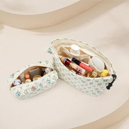 Makeup bag set small Cosmetic bag for women purse Corduroy Organizer with interior Pockets Pencil zipper Pouch travel Toiletry Bag with handle(Multi-Plants)