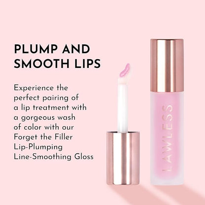 Lawless Forget the Filler Lip Plumping Line Smoothing Gloss - Strawberry Milkshake - Premium Volumizing Lip Gloss with Natural Ingredients Designed to Plump, Firm, and Hydrate Lips 0.11 oz