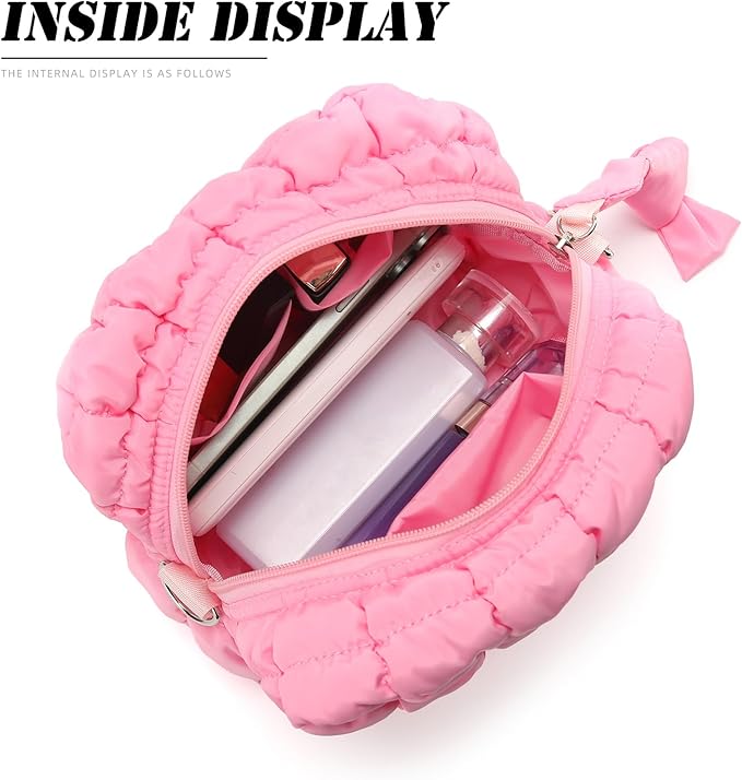 Puffy Quilted Makeup Bag Small Puffer Bag Cosmetic Bags Travel Toiletry Purse for Women, Cute Organizer Pouch, Black