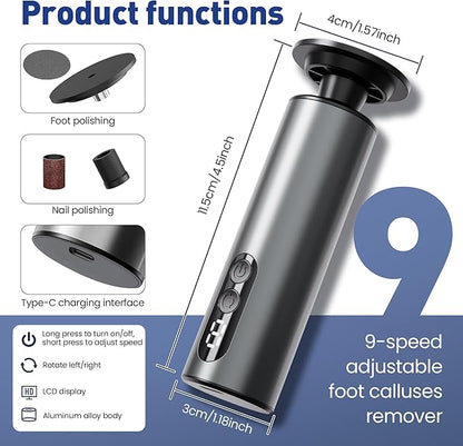 Electric Foot Callus Remover,2 in1 Rechargeable Callus Remover for Feet,9-Speed Cordless Electric Foot File Nail Grinder,Foot Scrubber Pedicure Tools for Dead Skin Dry Cracked Feet(Black MINI)