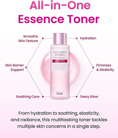 YADAH Collagen Hydra Essence – Deep Hydration, Soothing with 80,000ppm Collagen peptides and Triple Hyaluronic Acid, Centella Asiatica Extract, Niacinamide – 5.07 fl oz