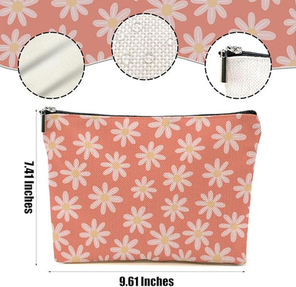 Vintage Daisy Flowers Makeup Bag Floral Cosmetic Bag Friend Friendship Gifts for Women Girls Sister Coworker Bestie Botanical Travel Organizer Zipper Pouch Christmas Thanksgiving Birthday Gifts