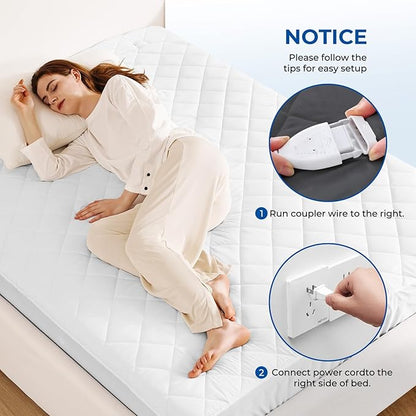 Heated Mattress Pad King Size Quilted Zone Heating Electric Bed Warmer Luxury Comfort Heat Mattress Pad Cover Dual Controller（10 Heat Setting | 1-12 Hours Auto Shut Off | with 8-21 Inch Deep Pocket）