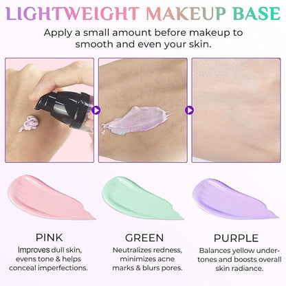 Primer for Face Before Makeup, 3 In 1 One Step Color Corrector Primer, SPF 50 PA+ Sunscreen Isolation Cream, Hydrating, Oil Control Facial Serum Even Skin Tone, Water-Resistant & Sweat-Proof